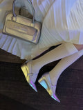 KYLETHOMASW  -  Strap Single Shoe Women's Leather Pointed Toe Wedge Heel Thick Heel Mary Jane Pumps for Womens Spring and Summer High Heels