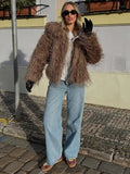 KYLETHOMASW  -  Brown Soft Fuzzy Fur Oversized Cardigan Lapel Collar Warmth Locking 2025 Winter Street Fashion Coat Women Party Luxe Lady Coat