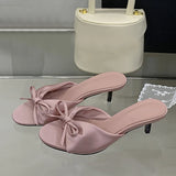 KYLETHOMASW  -  Summer Fashion Silk Butterfly Knot Women Slippers Sandals Shallow Open Toe Thin Low Heels Mules Slides Shoes Zapatos Mujer