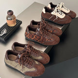 KYLETHOMASW  -  Leopard Print Women's Autumn Sneakers Fashion Splicing Flat Heel Vulcanized Shoes Female Lace-Up Non-Slip Leather Casual Shoes