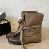 KYLETHOMASW  -  Autumn Bow Knot Women Short Boots Round Toe Low Heel Slip On Shoes Street Fashion Autumn Daily Wear Mordern