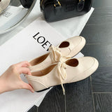 KYLETHOMASW  -  Real genuine leather women ballet flats lace up flat pumps