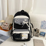 KYLETHOMASW  -  Contrast Color Plaid Kawaii Embroidery Schoolbags High-capacity Sweet Students Ins Backpacks Japanese Women Transparent Ita Bags