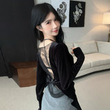 KYLETHOMASW  -  Sexy T Shirts Women Lace Patchwork Backless Irregular Slim Slash Neck Off Shoulder Stretch Crop Tops Spring Fashion Tee