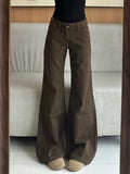 KYLETHOMASW  -  Women Micro Flared Coffee Jeans Autumn Winter American Style Low Waist Loose Fit Slimming Straight Leg Y2K Pants