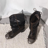 KYLETHOMASW  -  Vintage Pleated Mid-Calf Boots Cross-tied Square Toe Mid Heels Luxury Leather Fashion Novelty Sexy Concise Autumn Women Shoes