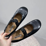 KYLETHOMASW  -  Red Fashion Pleated Women Flat With Shoes Round Toe Casual Female Shallow Footwear Slip On Ladies Mary Janes Flat Shoes New