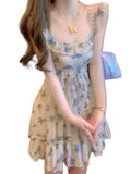 KYLETHOMASW  -  Sweet Hot Girl Beach Holiday Floral Dress Women's Summer Slim-fit Square Collar Sleeveless A-line Dress Fashion Female Clothes