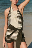 KYLETHOMASW  -  New Sleeveless Elegant Simple Party Dress Women Summer Holiday Backless Chic Mini Dress Striped Patchwork Dress for Women