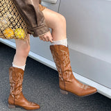 KYLETHOMASW  -  Autumn Winter Vintage Women Western Cowboy Boots Fashion Slip On Thick Heel Shoes Embroidery Knight Botas