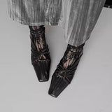 KYLETHOMASW  -  Women Pleated Hollow Mary Jane Style Shoes with Bow Design Flat Shoes Square Toe Casual Comfortable Outdoors Women Shoes Fashion