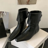 Black Ankle Boots For Woman Fall Short Shoes Casual Back Buckle Ladies Boots Low Heel Square Toe Designer Shoes Bottes Femme