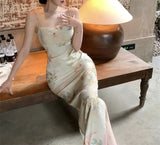 KYLETHOMASW  -  French Elegant Print Dress for Women Sleeveless Vintage Split Dresses Fashion Slim Sling Sweet New Summer Dress Korean