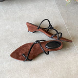 KYLETHOMASW  -  Fashion Pointed Toe Women Wedges Slippers Female Shallow Footwear Ladies Low Heel Slippers Shoes Flip flops Slides Sandals