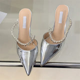 KYLETHOMASW  -  New Fashion Crystal Diamond Slipper Women Elegant Pointed Toe Thin Heels Dress Elegant Mules Ladies Shoes