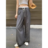 Kylethomasw Korean Lace-up Contrast Color Patchwork Casual Pants Women 2024 Summer New High Waist Striped Loose All Match Straight Pants