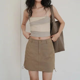 KYLETHOMASW  -  Women's High Waist Cargo A-Line Mini Skirt with Drawstring Casual Slim Skirt
