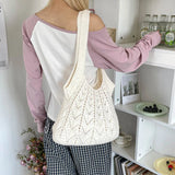 KYLETHOMASW  -  Women's Knitted Hollow Tote Bag Fresh Casual Aesthetic Daily Travel Shoulder Hobo Bag New Soft Fashion Simple Handbags