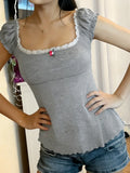 KYLETHOMASW  -  Summer Y2k Slim Sexy Square Collar Patchwork Appliques Casual Knitted T-Shirts