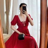 KYLETHOMASW  -  French Summer New Women's Pearl Hepburn Dress Salty or Sweet Short-sleeved Midi Skirt