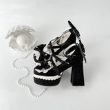 KYLETHOMASW  -  Lovely Girls Lolita High Heels Platform Shoes ,Young Women Students Sweet Pearl Lace Bowknots Embroidery Ankle Strap Mary Janes