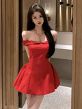 KYLETHOMASW  -  Woman Dress Sexy Strapless Slash Neck Off Shoulder Elegant Solid Sweet Princess Party Mini Dresses Female Cocktail