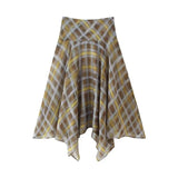 KYLETHOMASW  -  Women Flowy Plaid Skirts Elegant Asymmetrical Hem Midi Skirt