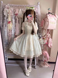 KYLETHOMASW  -  Summer Sweet Lolita Midi Dress Women Lace Trim Puff Sleeve Ruffle High Waist Princess Tiered Skirt Kawaii Japanese Fashion Party
