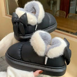 KYLETHOMASW  -  Bow Cotton Shoe Waterproof Plush Boots Women Cute Warm Ankle Boots New Ladies Outdoor Non-slip Thick Sole Snow Boot Furry