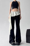 KYLETHOMASW  -  Lace Patchwork Lace Up Pants for Women 2205 New Slim Fit Fake Two Piece Flare Pants Y2k High Waist Black Straight Trousers