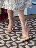 KYLETHOMASW  -  New Pig Nose Ballet High Heels for Women, Thin Heels, Shallow Mouth, Square Head, Bow Bow, and Baotou Sandals