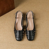 KYLETHOMASW  -  Design 2025 Vintage Women Sandals Square Toe Block Heels 3.5cm Back Buckle Strap Big Size 43 Dating Shoes 31 32