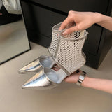 KYLETHOMASW  -  Female Low Heel Footwear Women Ankle Sandals Boots Shoes Zippers Fashion Pointed Toe Modern Ladies Sandals Booties Heeled Shoes