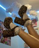 KYLETHOMASW  -  Leopard Print Chunky Block Heel Faux Fur Platform Heels Round Toe Ankle Strap Detail Playful Edgy Cute Footwear for Party Looks