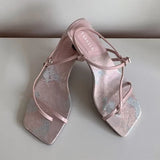 KYLETHOMASW  -  High Quality Original Designer Women Sandals Elegant Satin Floral Design Heels Ankle-Wrap Clip Toe Summer Sandals Dress Shoes