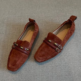 KYLETHOMASW  -  British Style Suede Square Toe Women's Loafers Retro Belt Buckle Design Flats Shoes Women Comfortable Casual Commute Office Shoe
