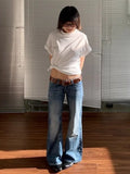 KYLETHOMASW  -  American Retro High Street Spicy Girls Low Waist Jeans Women Vintage Y2k Harajuku Baggy Solid Slim Denim Flared Pants