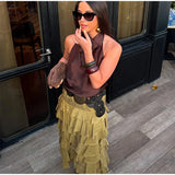 KYLETHOMASW  -  Ruffled Midi Skirt Womens Vintage Flounce Skirt Woman New Fashion Elegant Solid Long Skirts autumn Evening Party Skirts