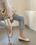 KYLETHOMASW  -  Retro Round Toe Loafers Women Solid Leather Flats Shallow V-Open Boat Mocasines Femmes Comfy Slip On Daily Walking Shoes Ladies