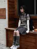 KYLETHOMASW  -  Vintage Print Sweater Vest Women Half Turtleneck Knitted Pullover Waistcoat Aesthetic Short Sleeve Knitwear Korean Jumpers