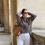 KYLETHOMASW  -  Autumn Winter Women Knitted Sweater Lazy O-Neck Long Sleeve Pocket Button Female Cardigan Casual Lady Street Outwear