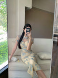 KYLETHOMASW  -  Chinese Style Jacquard Cheongsam Dress Women's Summer Sexy Short-sleeved Slim Fit Hip Wrap Long Dress Female Clothes