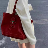 KYLETHOMASW  -  Red Stitching Tote Bag Women Leather Large Capacity Cute Handbag Purse Ladies Vintage Fashion Commute Shoulder Bags