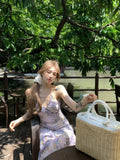 KYLETHOMASW  -  Temperament Evening Dresses Women Floral Printed Sleeveless Slim Backless V Neck Holiday Backless Party Cocktail Dress