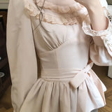 KYLETHOMASW  -  Kawaii Pink Bow Shirts Women Japanese Cute Lace Ruffles Patchwork Blouses Fashion Puff Long Sleeve Slim Design Tops New