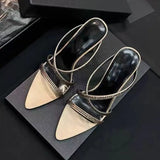 KYLETHOMASW  -  Summer New Light Luxury Cross Thin Strap Rhinestone High heels Women's One-character Strap Pointed Toe Beautiful Slippers