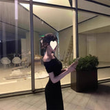 KYLETHOMASW  -  Elegant Black One-Shoulder Dress Women's Slimming Summer Fashion High-Cold Style Cleanfit High-Waist Polyester Cotton Blend