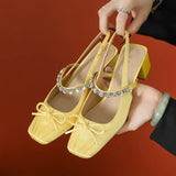 KYLETHOMASW  -  Mary Jane Shoes High Heels Women's High End Summer Thick Heels Single Shoes Square Head Bow Women's Shoes Rear Empty Sandals