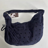 KYLETHOMASW  -  Streetwear Polka Dot Office Lady Shoulder Bag Women Canvas Drawstring Pleated Hobo Bags Y2k Aesthetic Handbags Crossbody Korean
