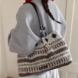 KYLETHOMASW  -  Y2k Aesthetic Contrast Color Striped Handbags Women Fashion Fluffy All Match Shoulder Bags Korean Chic Office Lady Underarm Bag